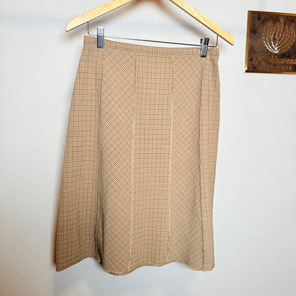 Women's Ideology Tan and Brown Plaid Knee Length A-Line Skirt Size 6 - Picture 2 of 9